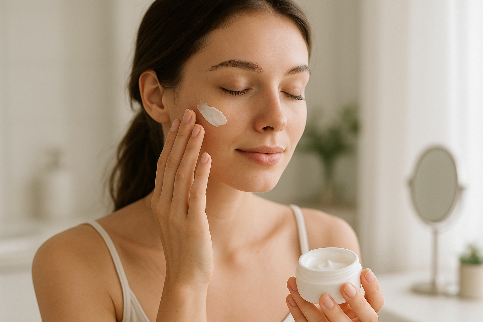 girl rubbing skin cream